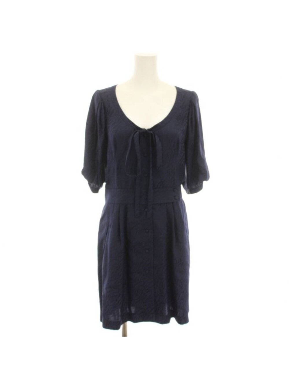 Balenciaga Silk Dress Knee Length Neck Half Sleeves Ribbon All Over Pattern 38